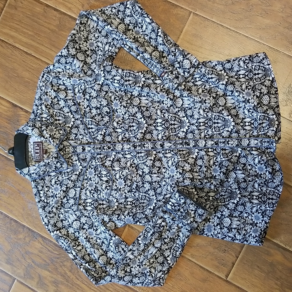 Elegant Women's Black and White Floral Button Down Shirt